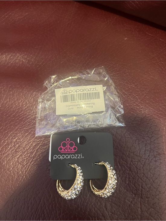 paparazzi Jewelry - Paparazzi Gold Crystal Crescent Hoop Earrings